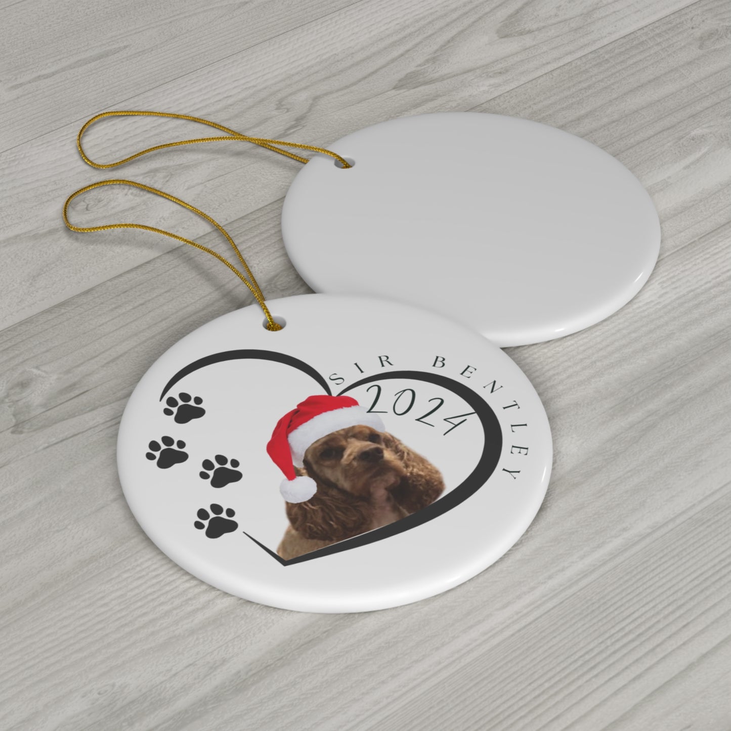 Pet Christmas Round Ornament with Personalized Picture, Name and Year
