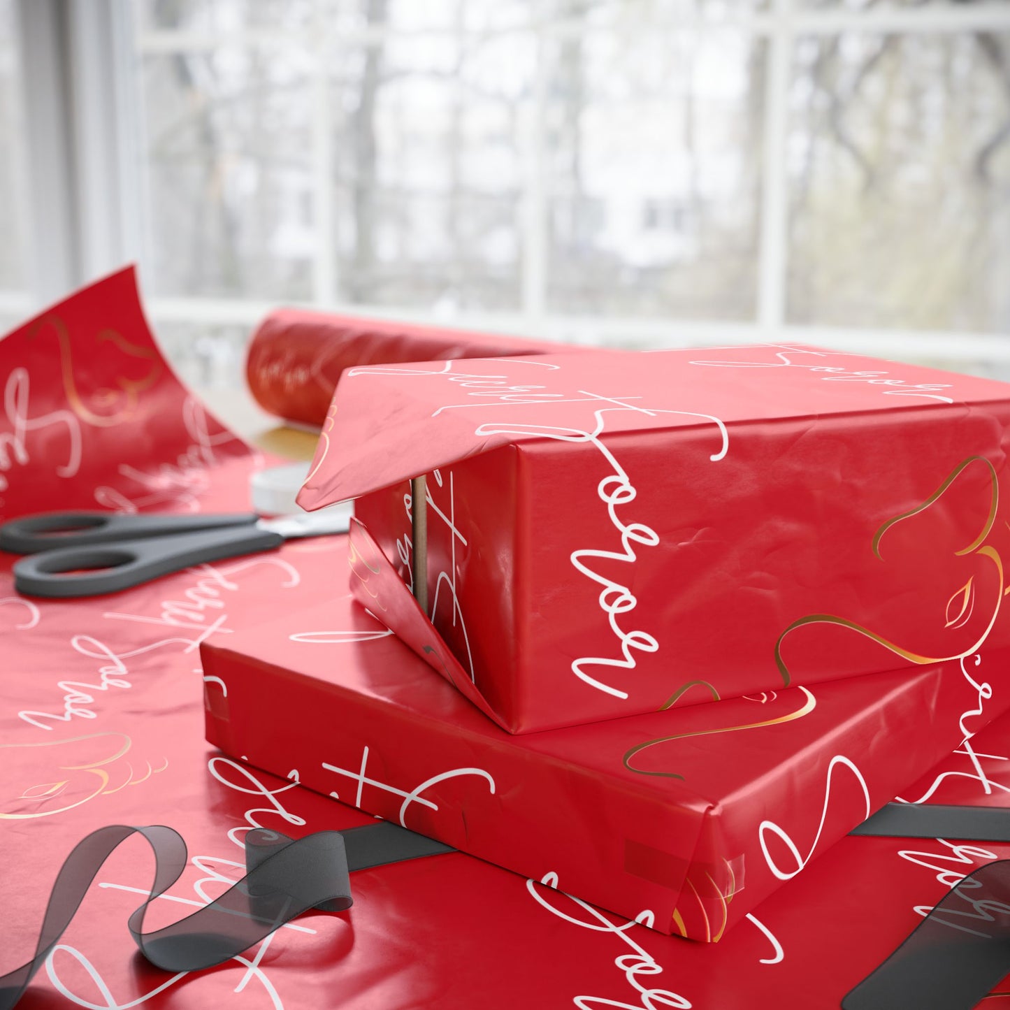 Wrapping Paper - Secret Soror Red and White Writing Design