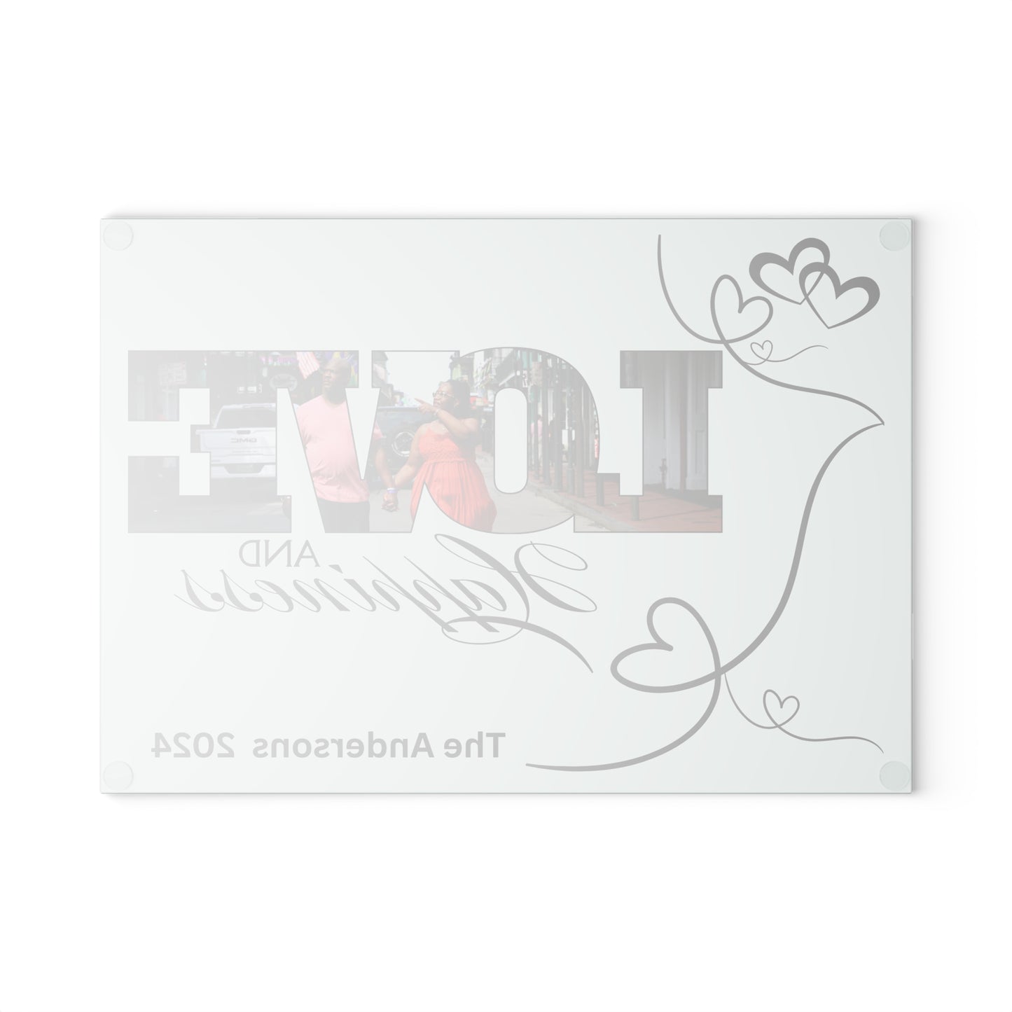 Love and Happiness Glass Cutting Board a Wedding Gift for Family Anniversary Gift