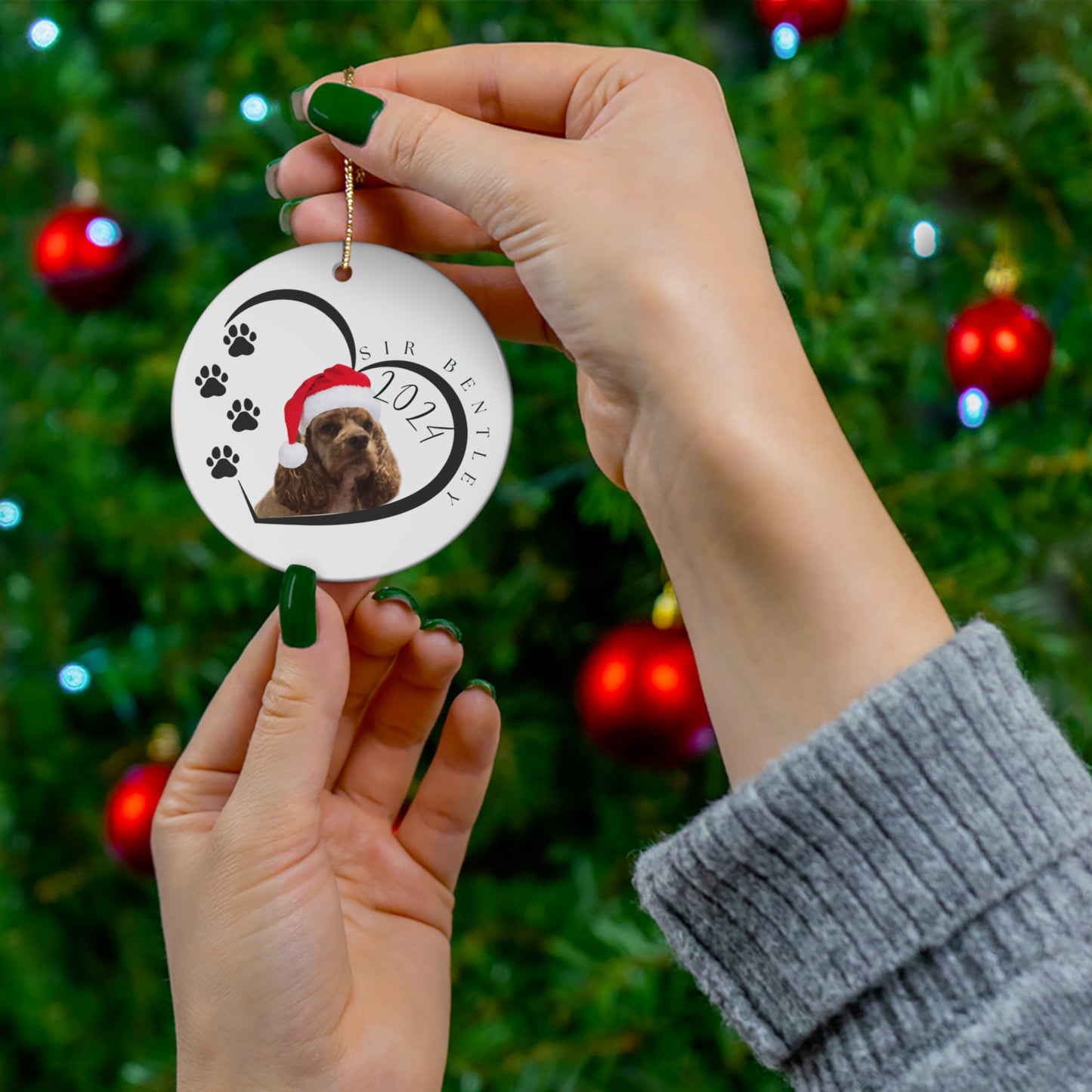 Pet Christmas Round Ornament with Personalized Picture, Name and Year