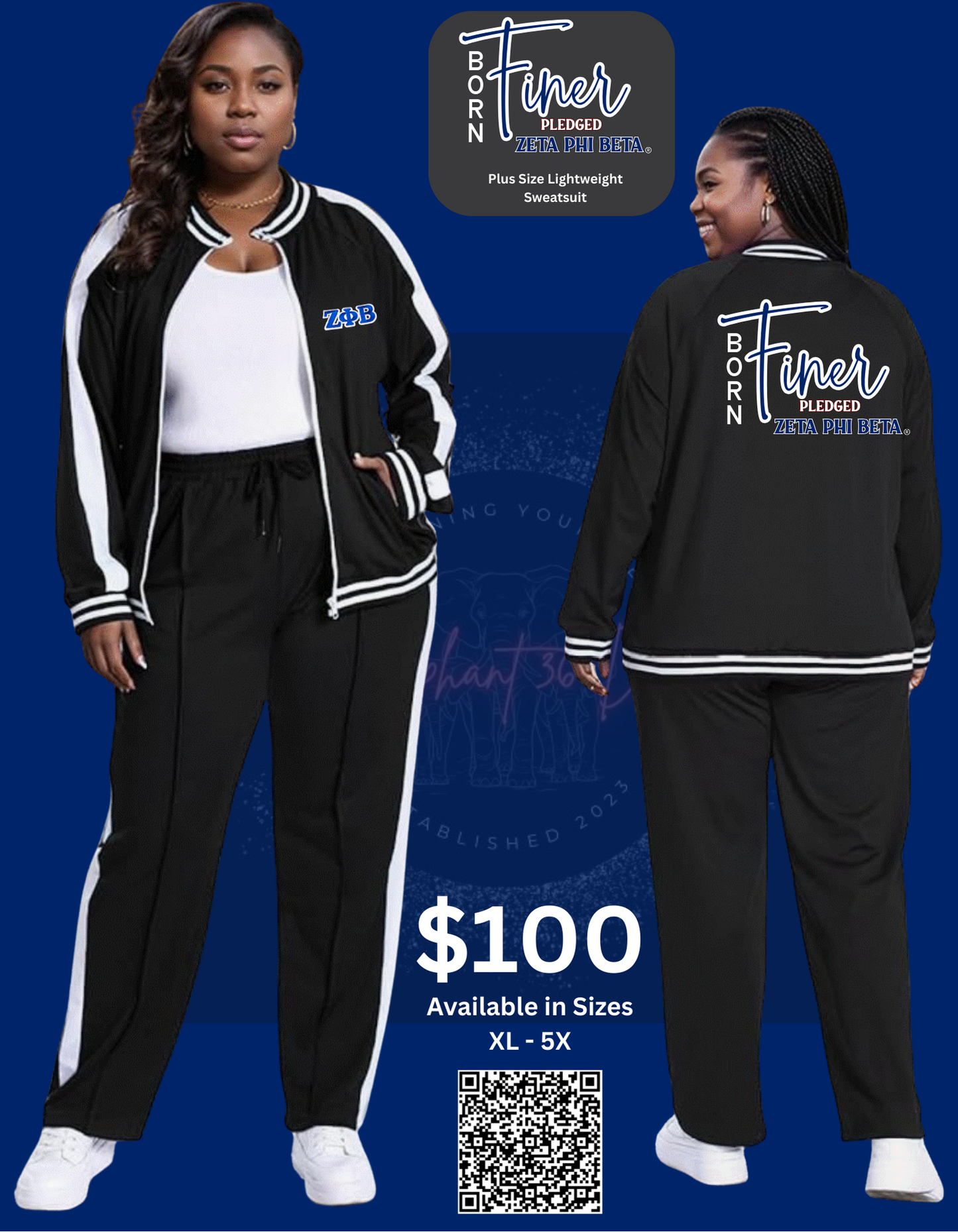 ZPB Born Finer Pledged Zeta Phi Beta Sweatsuit - Plus Size
