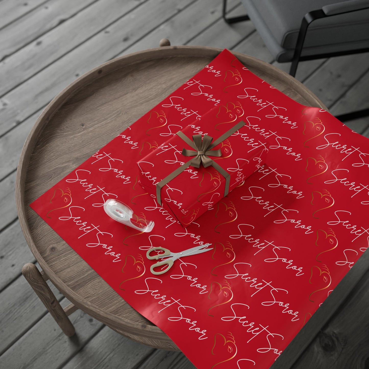 Wrapping Paper - Secret Soror Red and White Writing Design