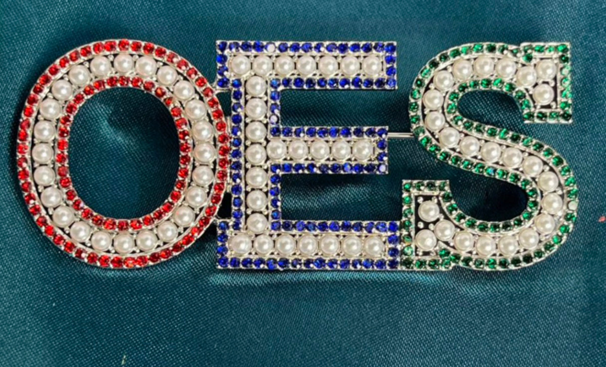 OES - Order of the Eastern Star Rhinestone and Pearl Lapel Pin