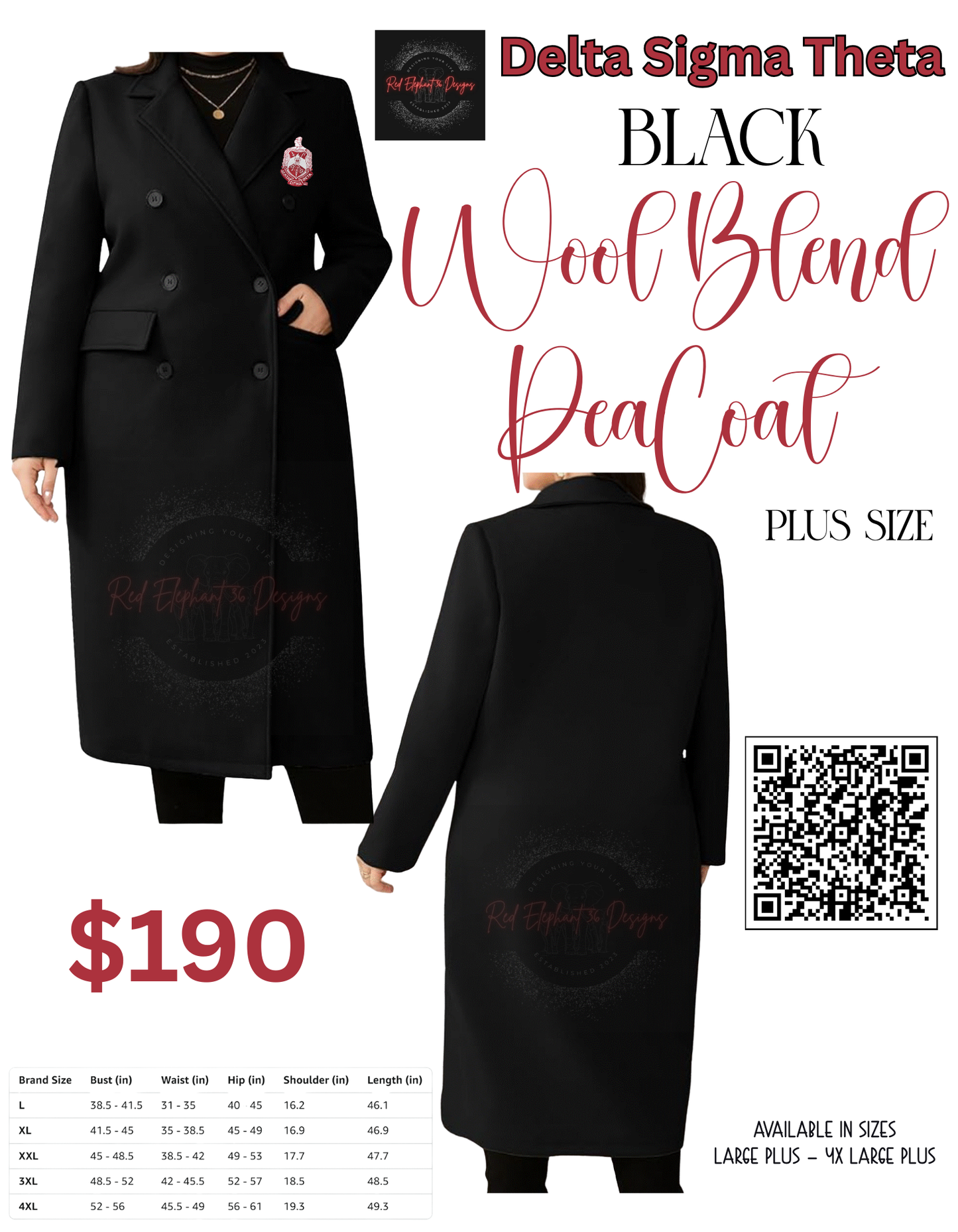 DST WOOL BLEND LONG LENGTH PEA COAT - PLUS SIZE