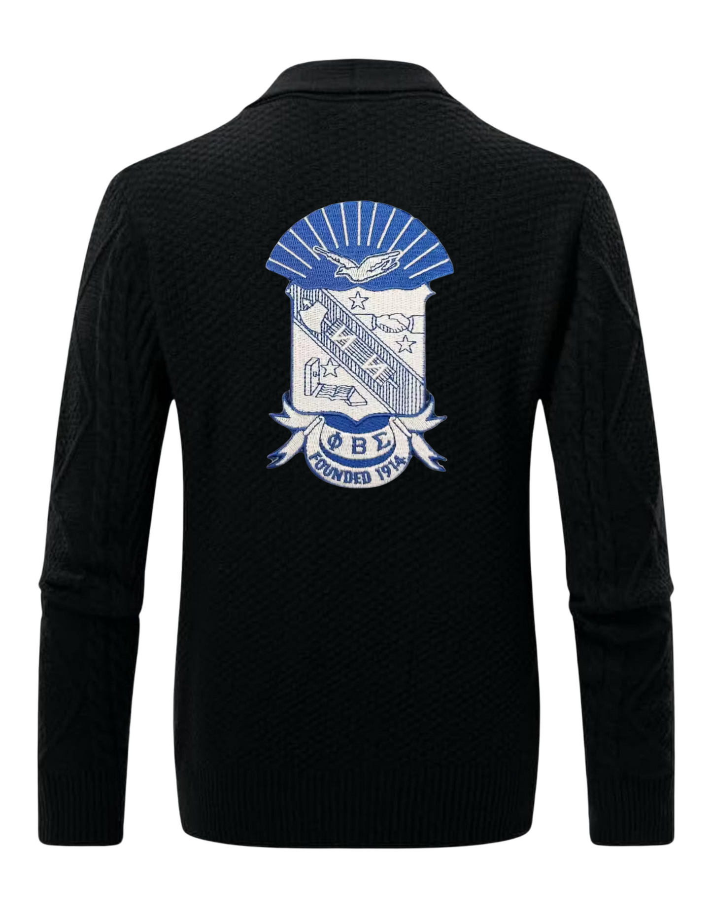 Phi Beta Sigma Shawl Collar Cardigan Sweater Slim Fit Cable Knit Button Up Sweater