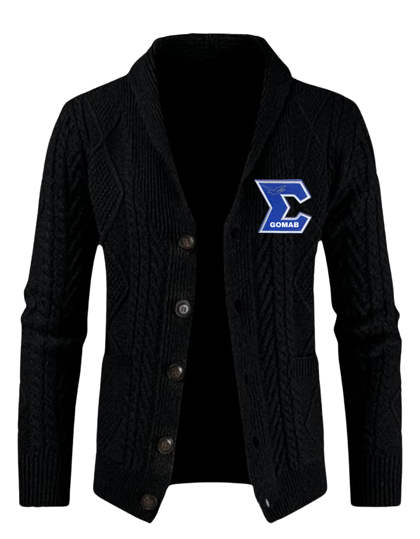 Phi Beta Sigma Shawl Collar Cardigan Sweater Slim Fit Cable Knit Button Up Sweater