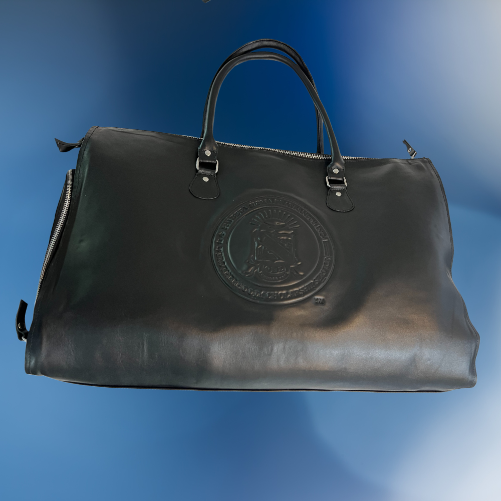 PRE-ORDERED ITEM: Genuine Leather Traveling Suit Bag with Shoe Compartment featuring the Phi Beta Sigma Seal