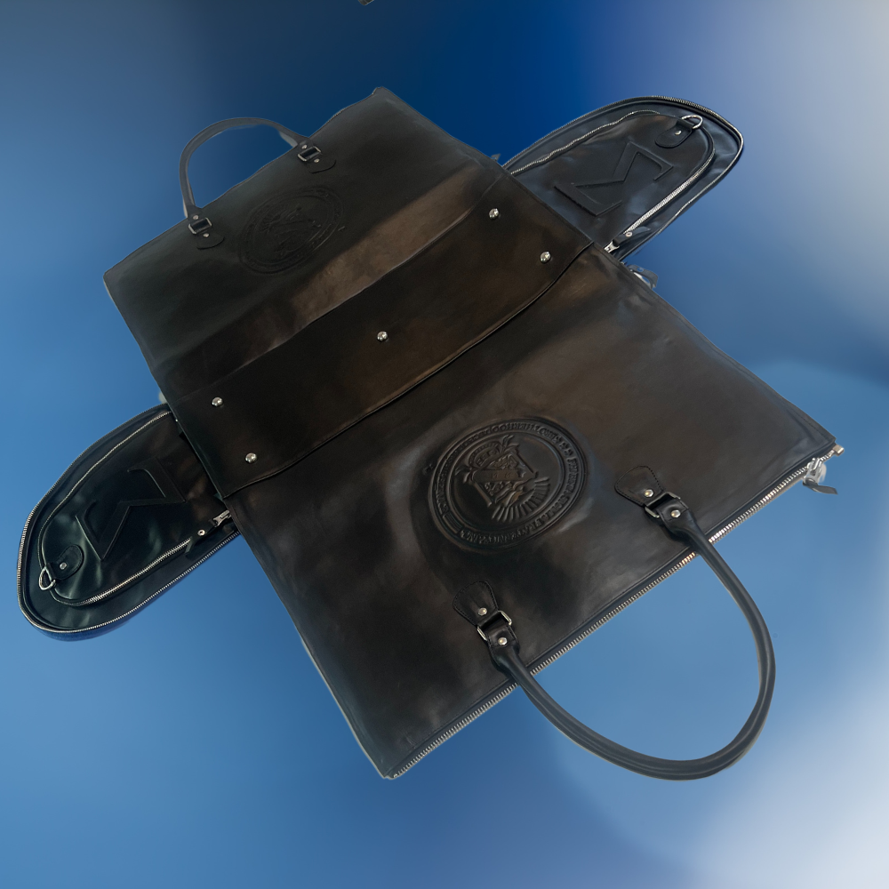 PRE-ORDERED ITEM: Genuine Leather Traveling Suit Bag with Shoe Compartment featuring the Phi Beta Sigma Seal