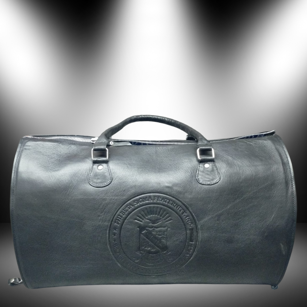 PRE-ORDERED ITEM: Genuine Leather Traveling Suit Bag with Shoe Compartment featuring the Phi Beta Sigma Seal