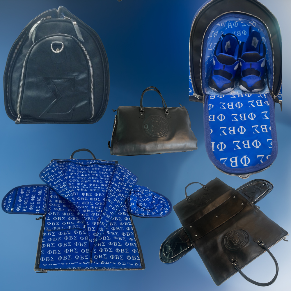 PRE-ORDERED ITEM: Genuine Leather Traveling Suit Bag with Shoe Compartment featuring the Phi Beta Sigma Seal