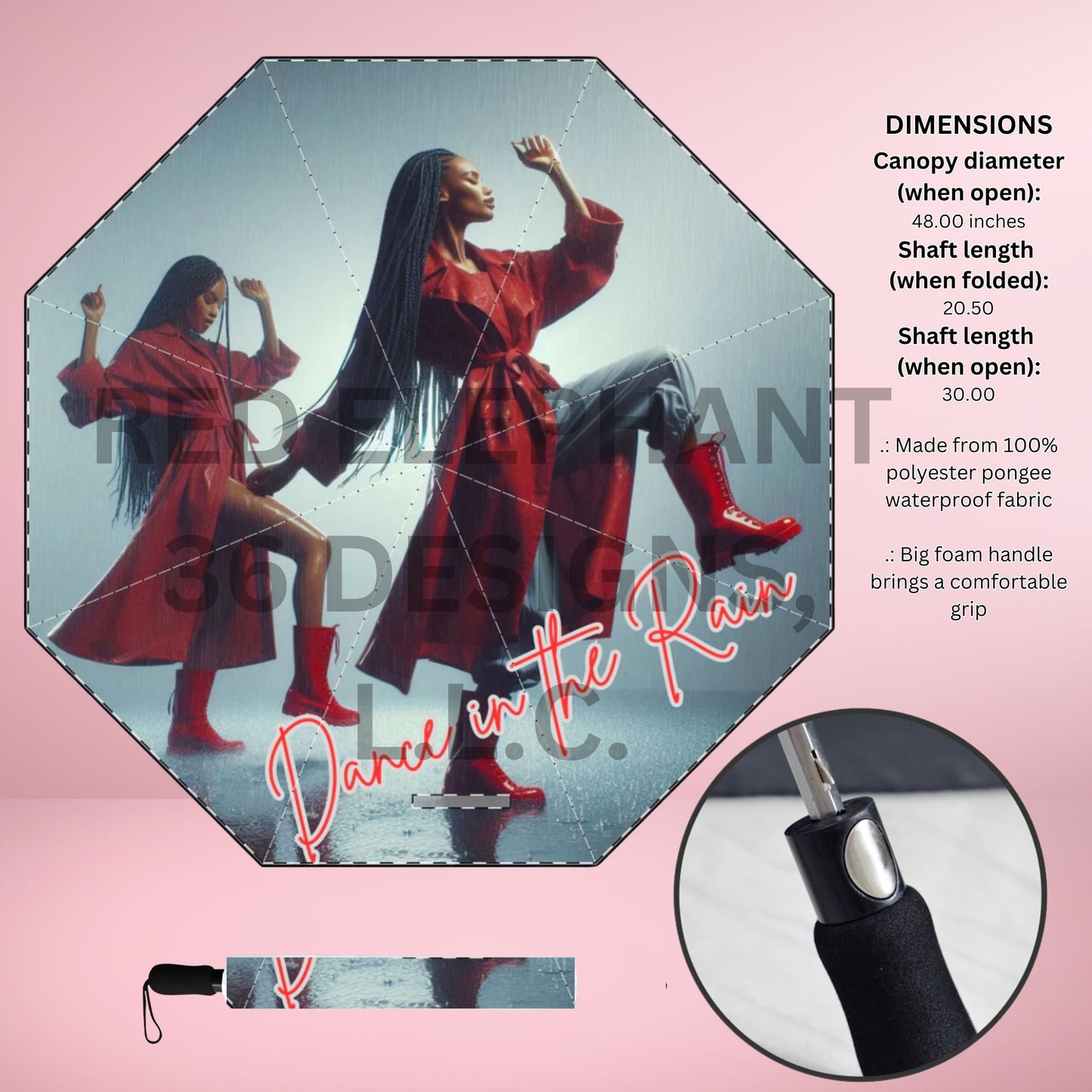 Red Dance in the Rain Semi-Automatic Foldable Umbrella for Gift for African American Woman