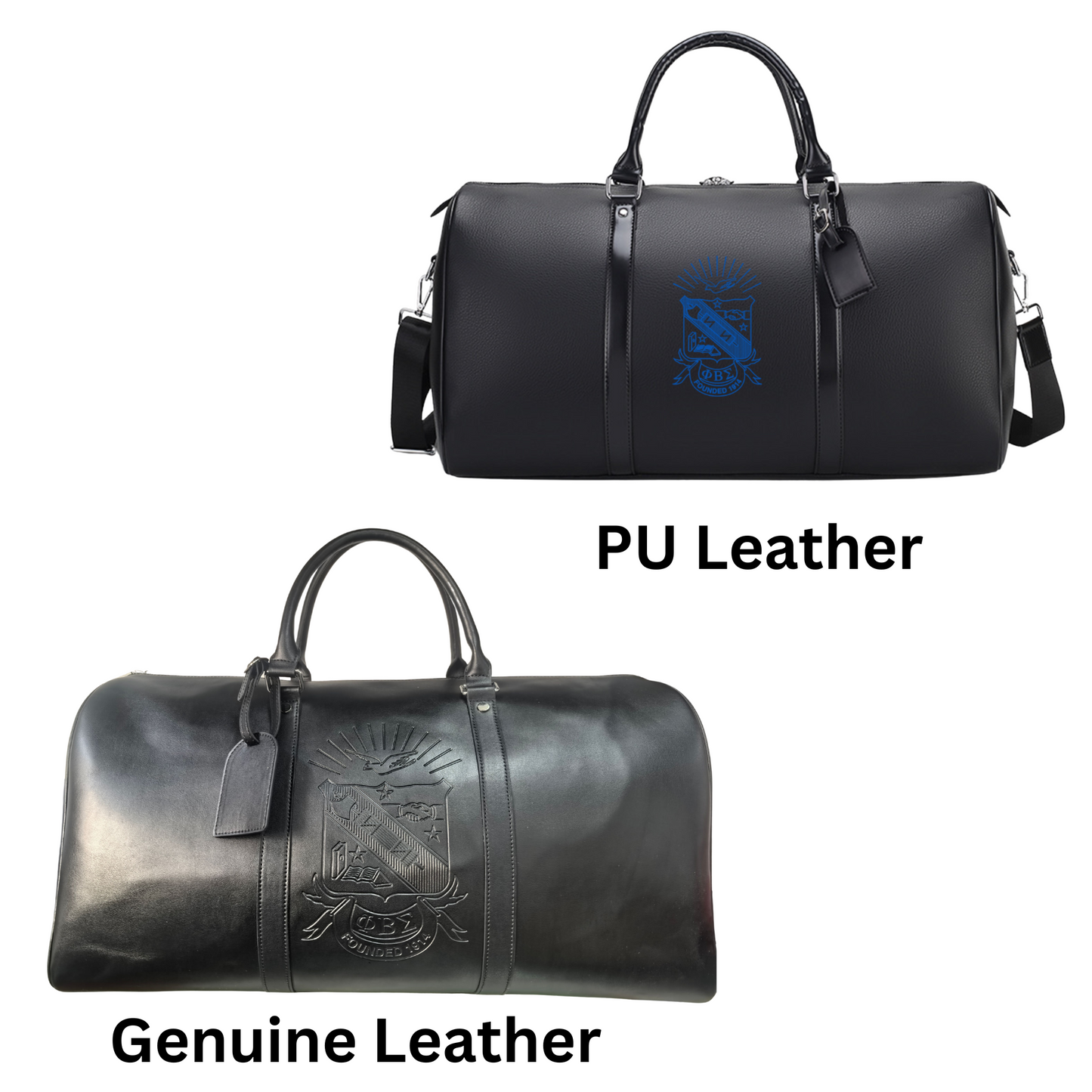 PRE-ORDERED ITEM: Phi Beta Sigma Weekender Overnight Bag Water Resistant PU Leather Genuine Leather Large Carry on Bag Travel Tote Duffel Bag for Men