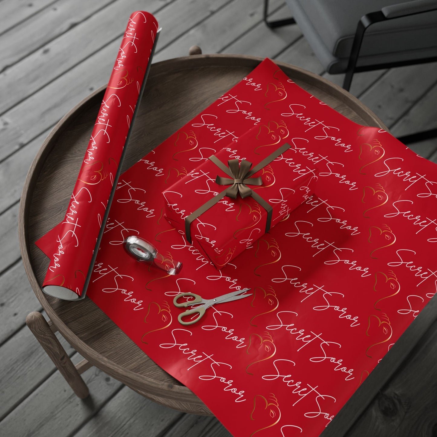 Wrapping Paper - Secret Soror Red and White Writing Design