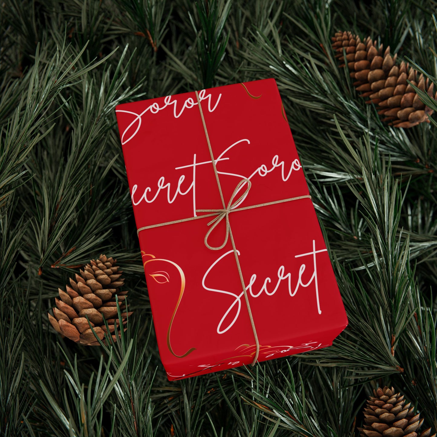 Wrapping Paper - Secret Soror Red and White Writing Design