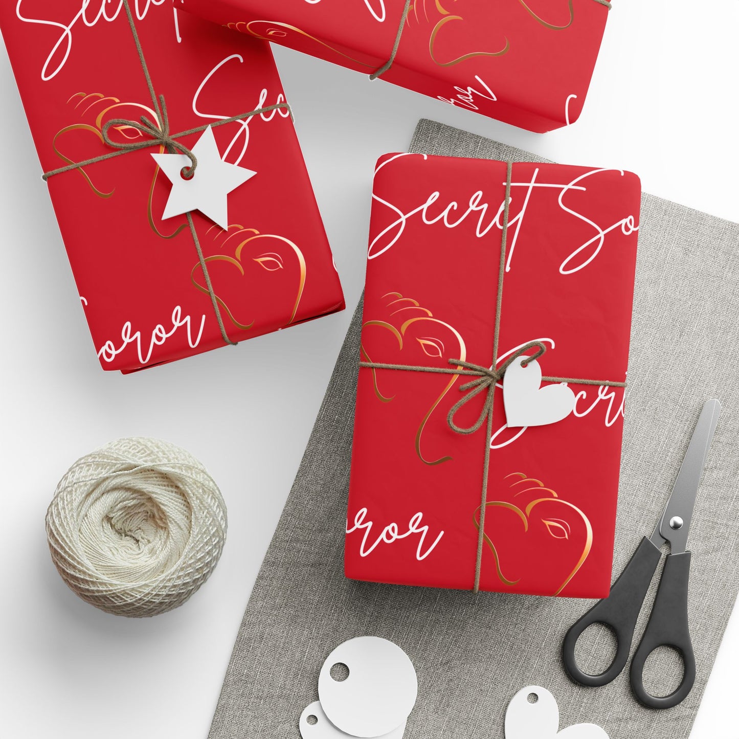 Wrapping Paper - Secret Soror Red and White Writing Design