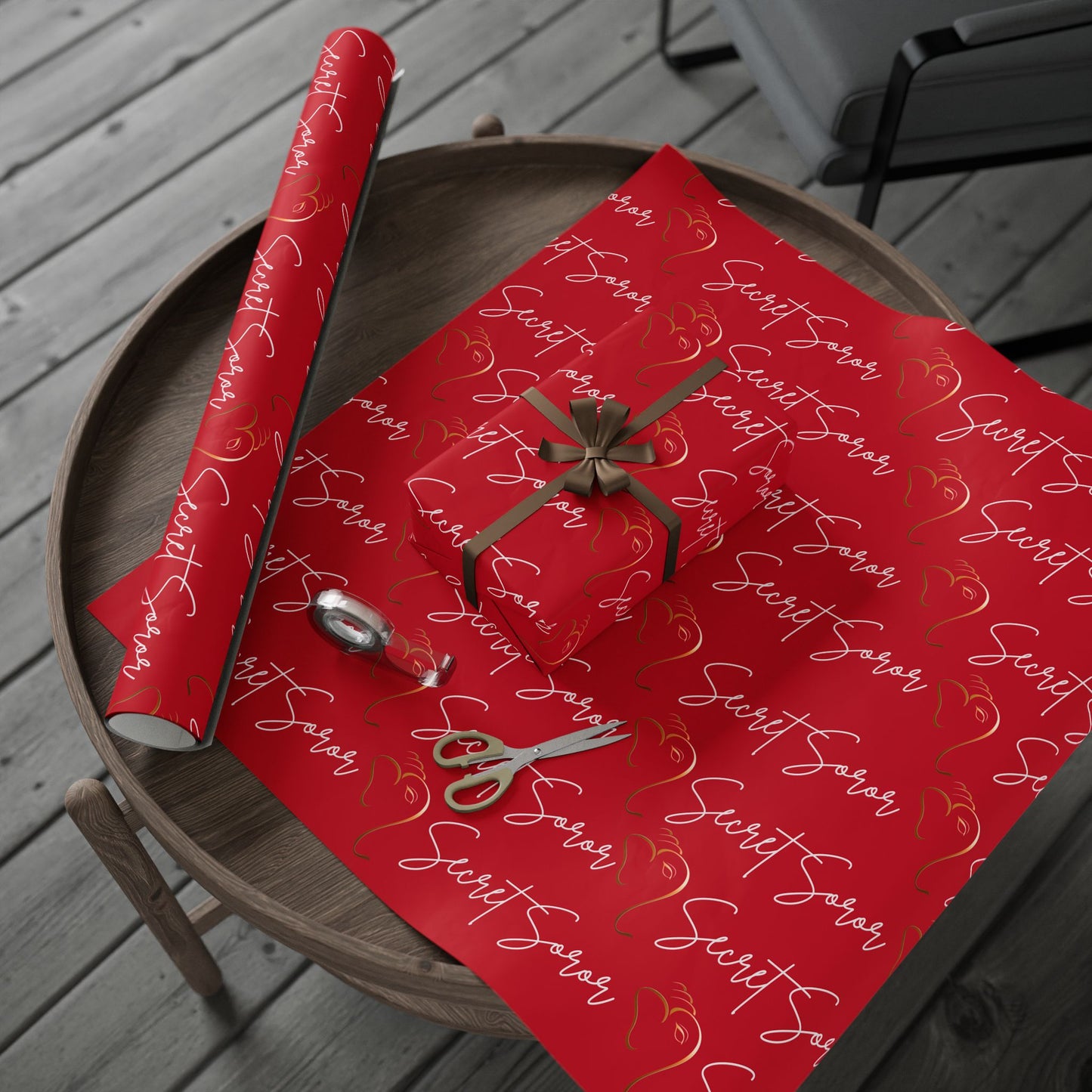 Wrapping Paper - Secret Soror Red and White Writing Design