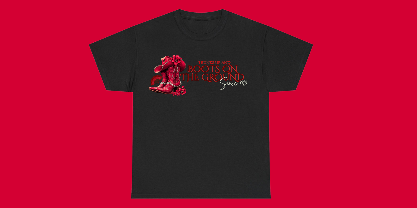 PRE-ORDER: CONVENTION 2025 Trunks up and Boots on the Ground Bundle including a Bamboo Clacking Fan and/or Matching T-shirt