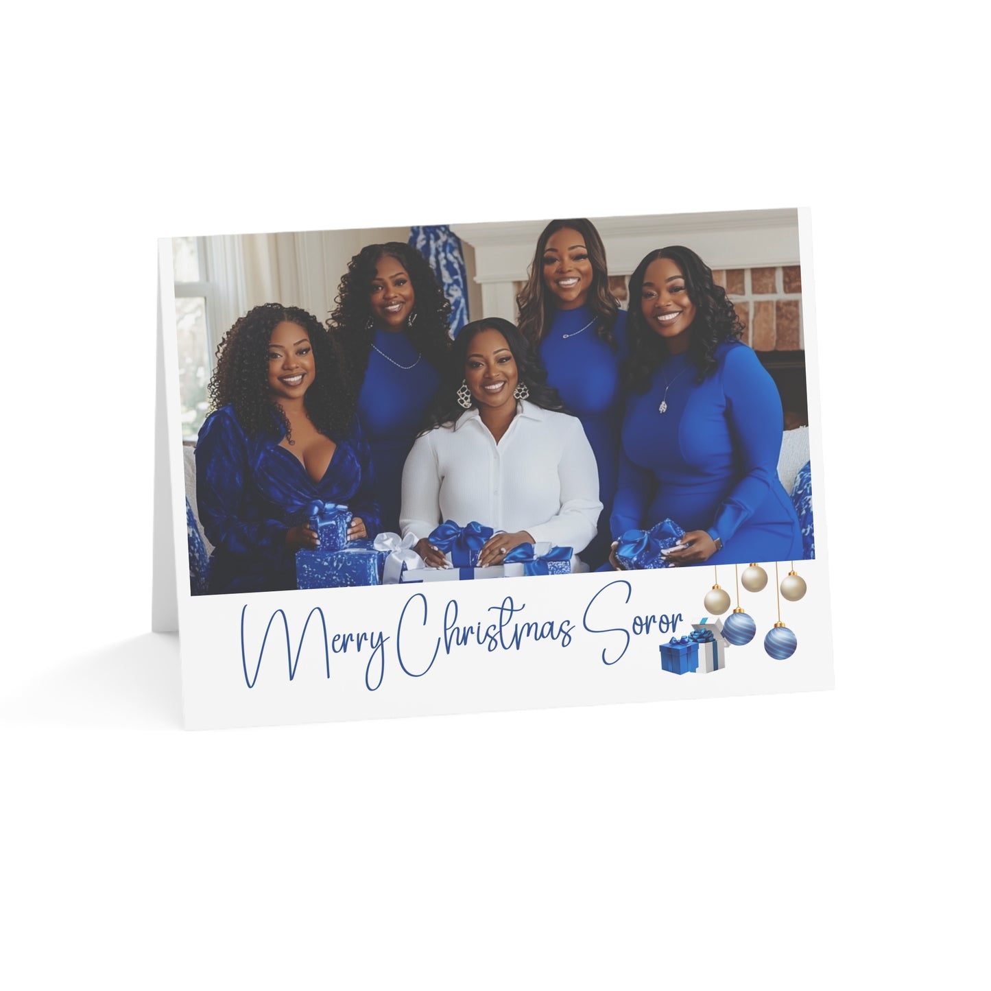 Merry Christmas Soror Greeting Card - Blue and White - (1/5/10/30/50 Pack)