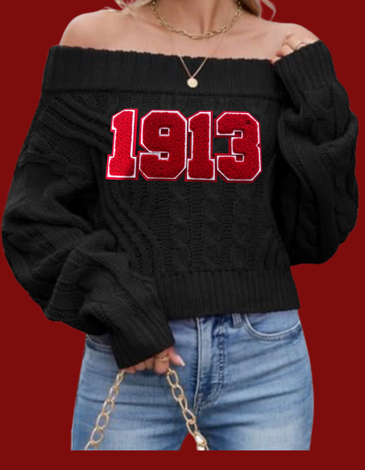 DST Off the Shoulder Cable Knit Sweater