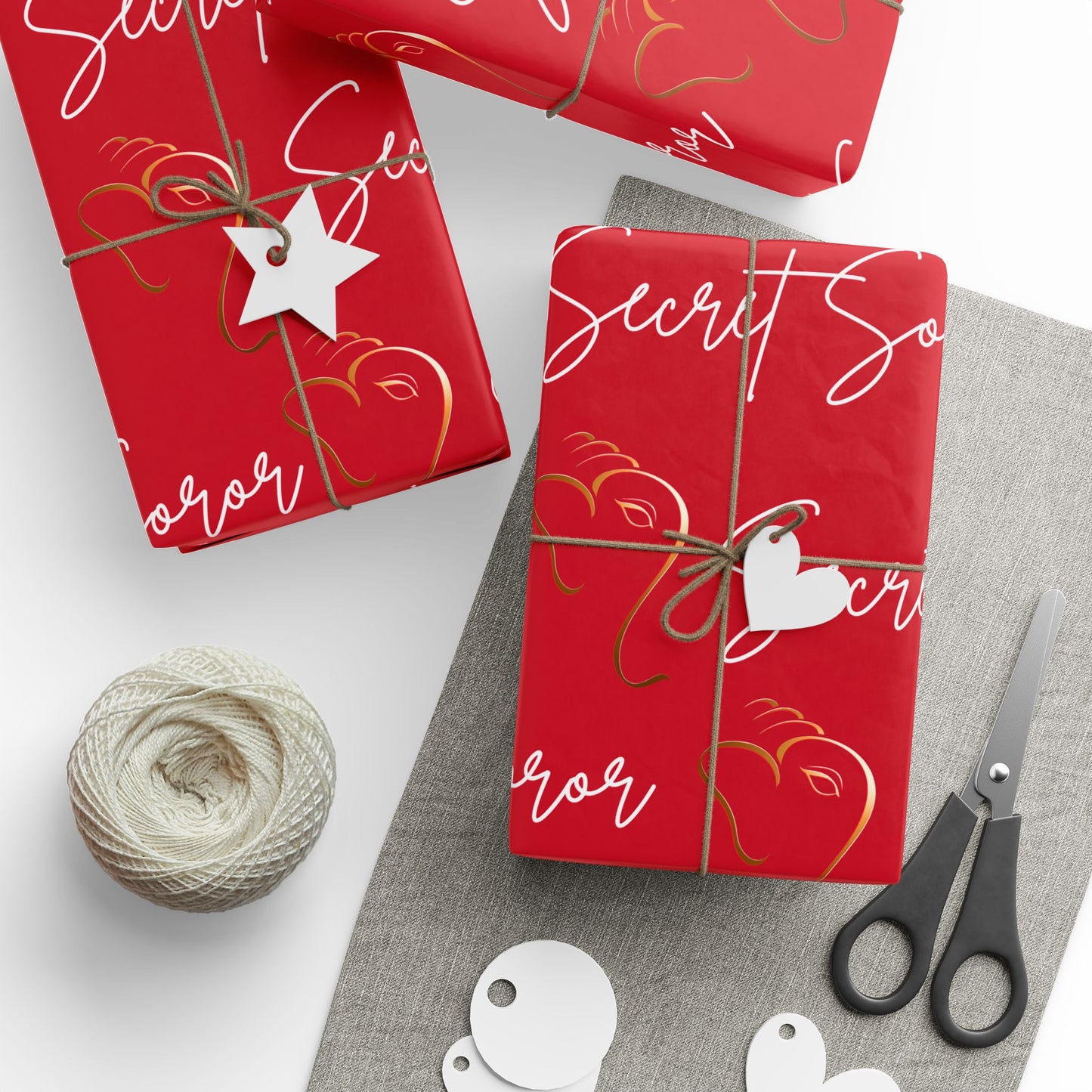 Wrapping Paper - Secret Soror Red and White Writing Design