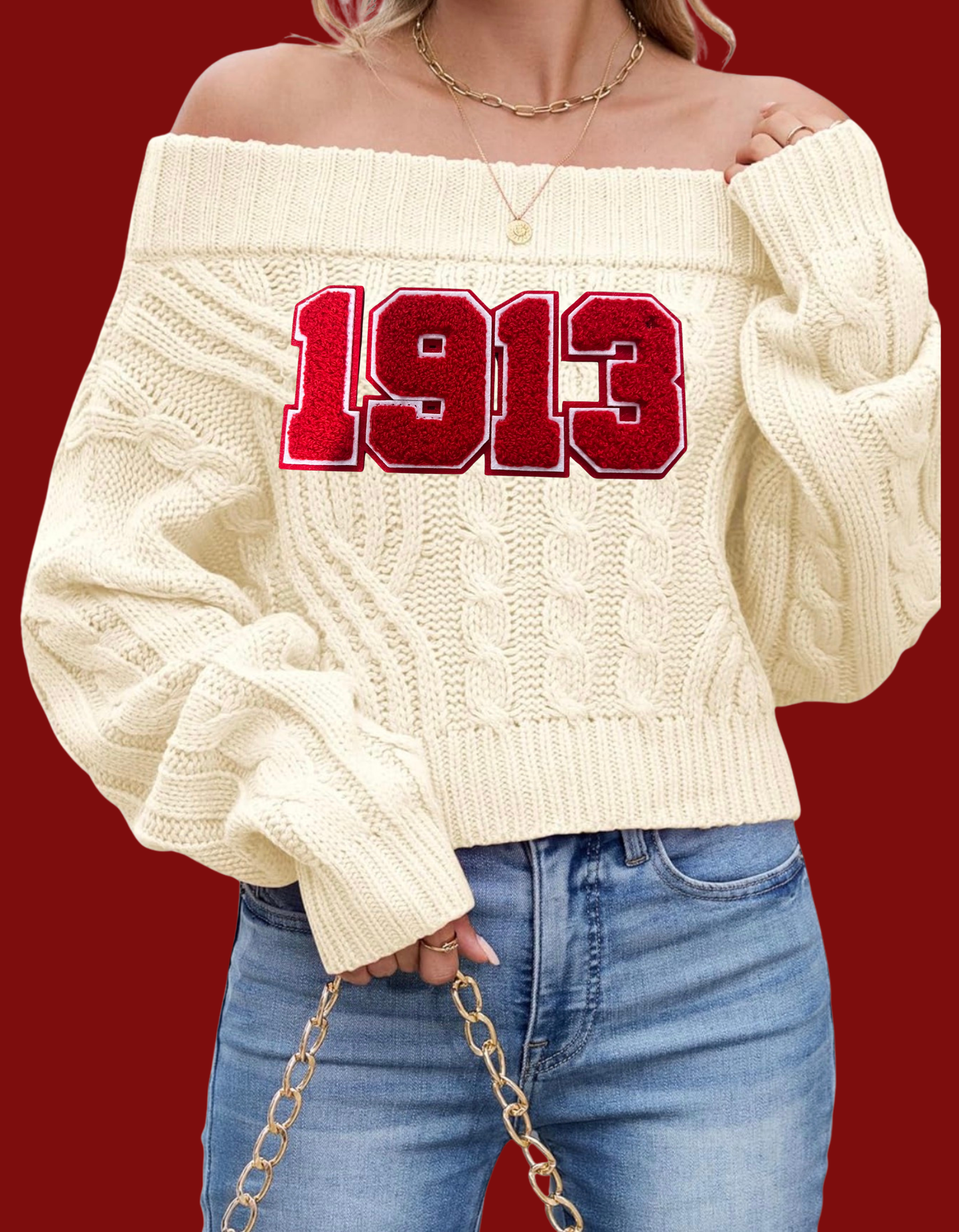 DST Off the Shoulder Cable Knit Sweater