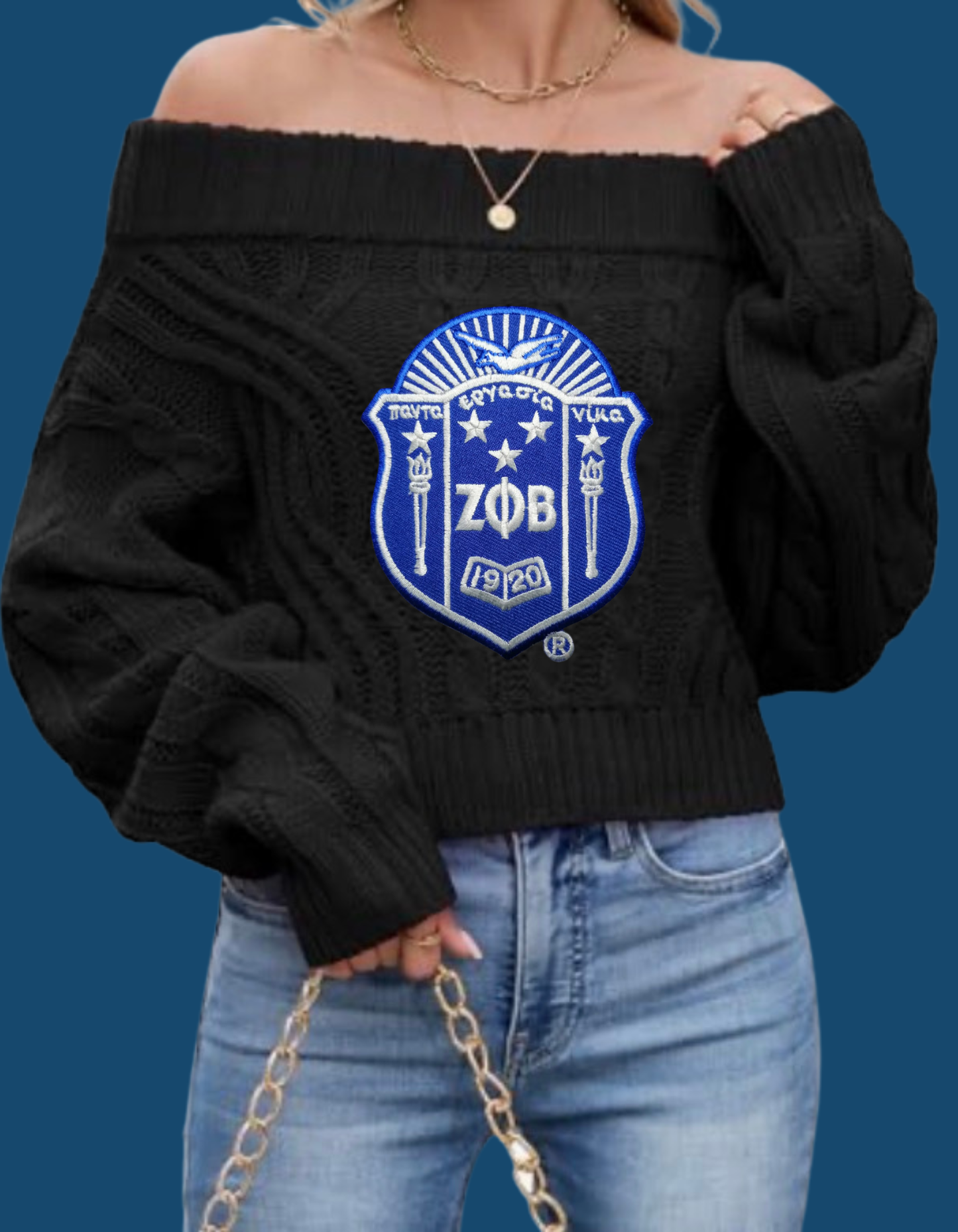 ZPB Off the Shoulder Cable Knit Sweater