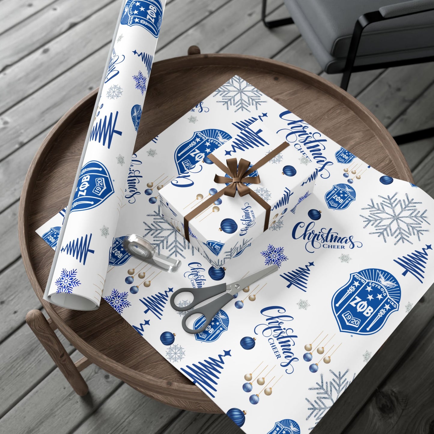 Zeta Phi Beta Christmas Ornament Gift Wrap Paper — Winter Snowflake & Tree Holiday Wrapping