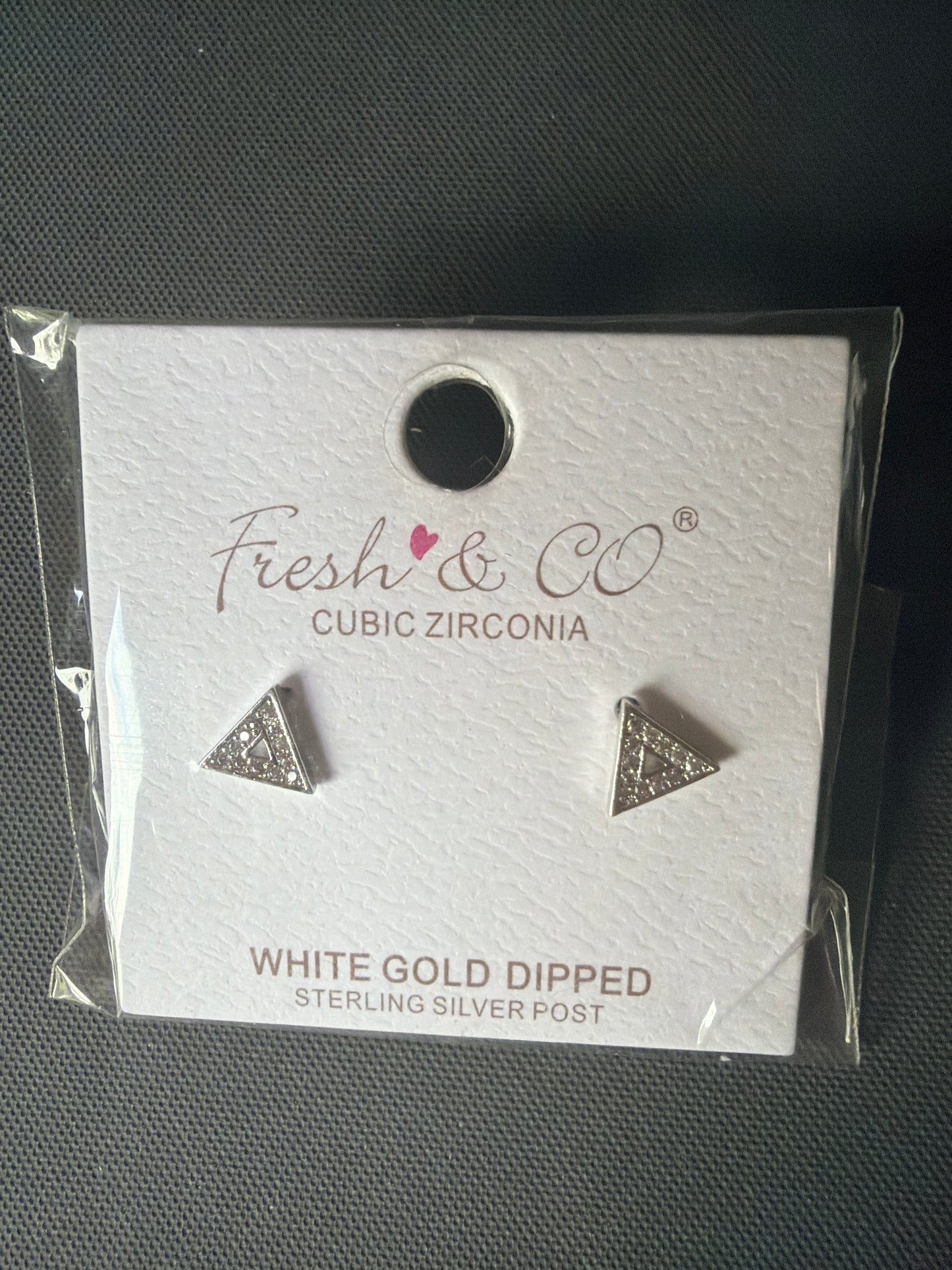 Delta Outline Earrings - Medium Cubic Zirconia in a White Gold or Yellow Gold Dipped Setting with Sterling Silver Posts