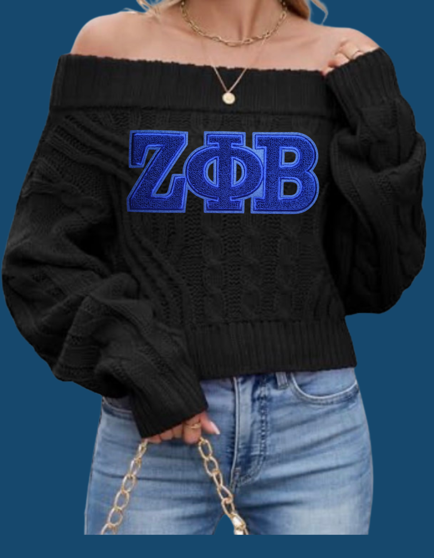 ZPB Off the Shoulder Cable Knit Sweater