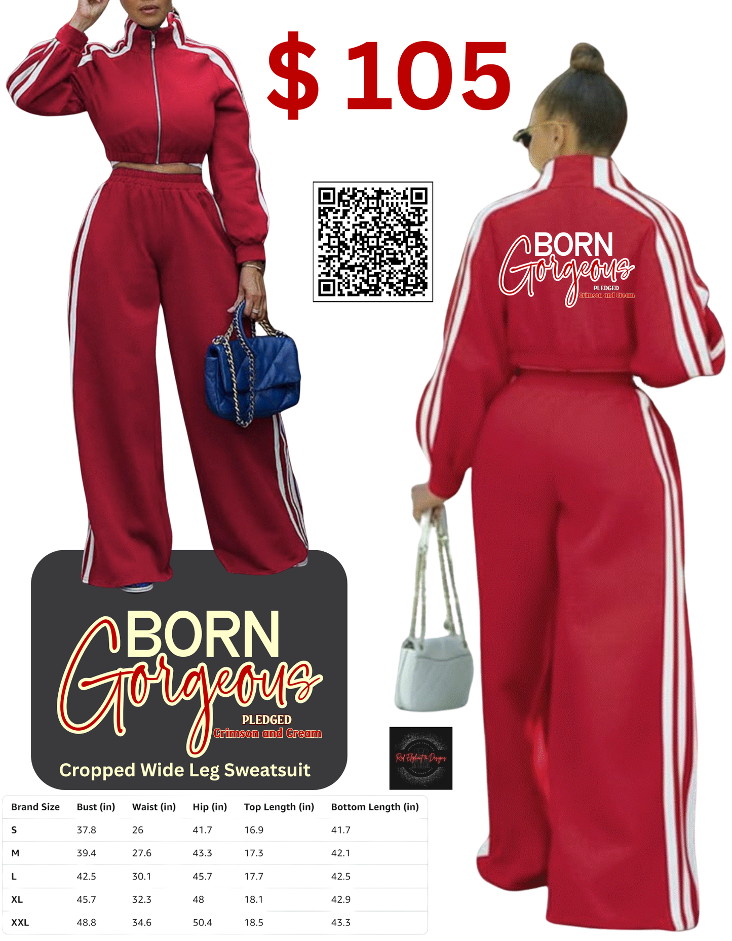 DST Born Gorgeous Pledged Crimson and Cream Sweatsuit
