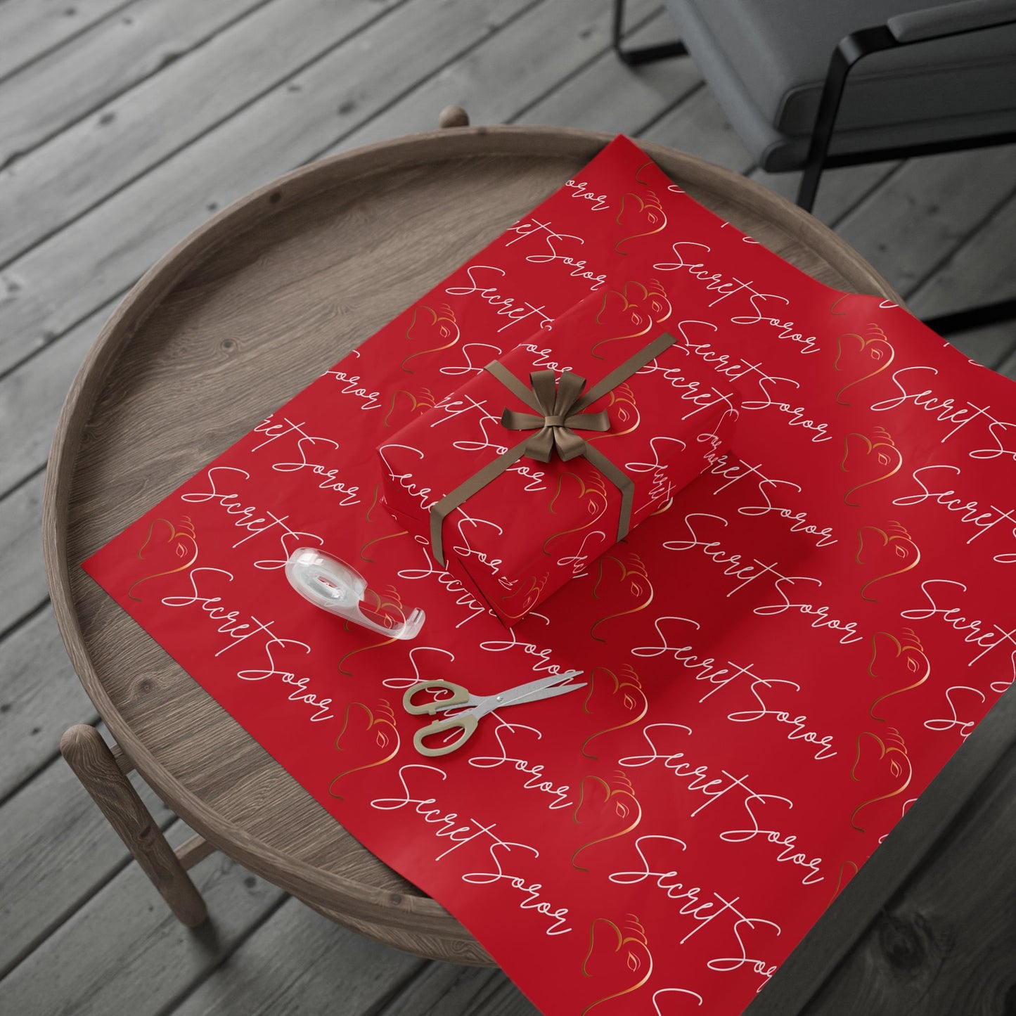Wrapping Paper - Secret Soror Red and White Writing Design
