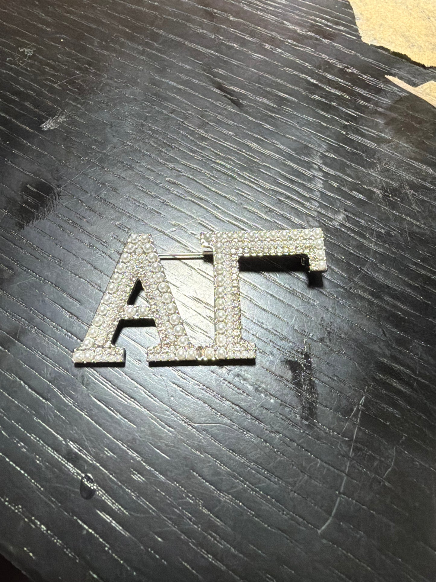 DST - AΓ Chapter Rhinestone and Pearl Lapel Pin