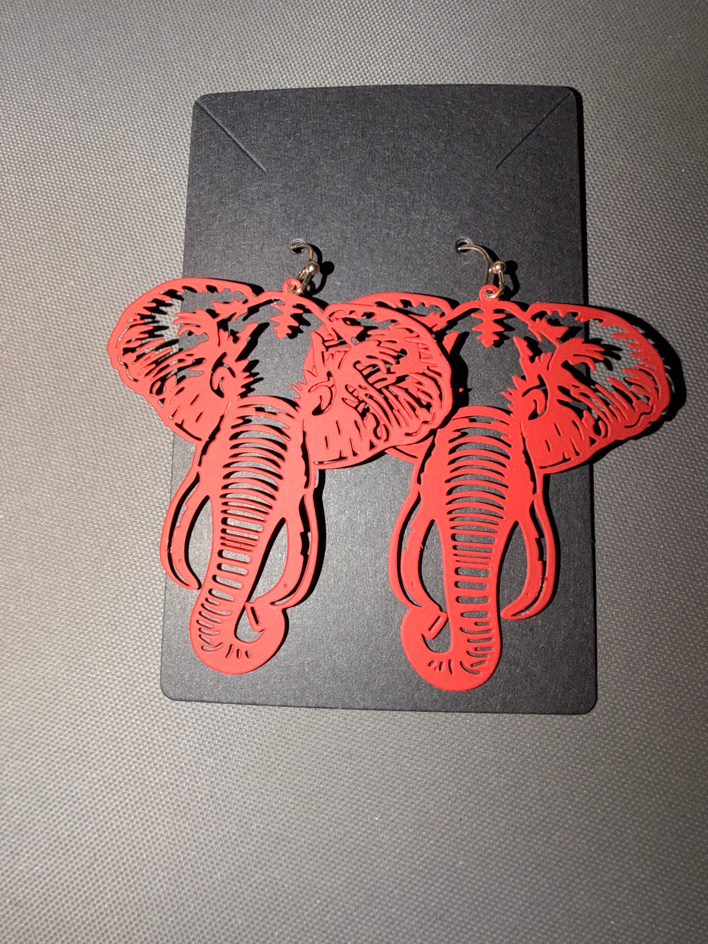 Red Metal Elephant Earrings
