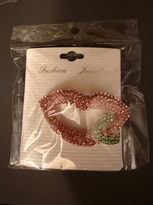 Pink and Green Rhinestone Lips with Heart