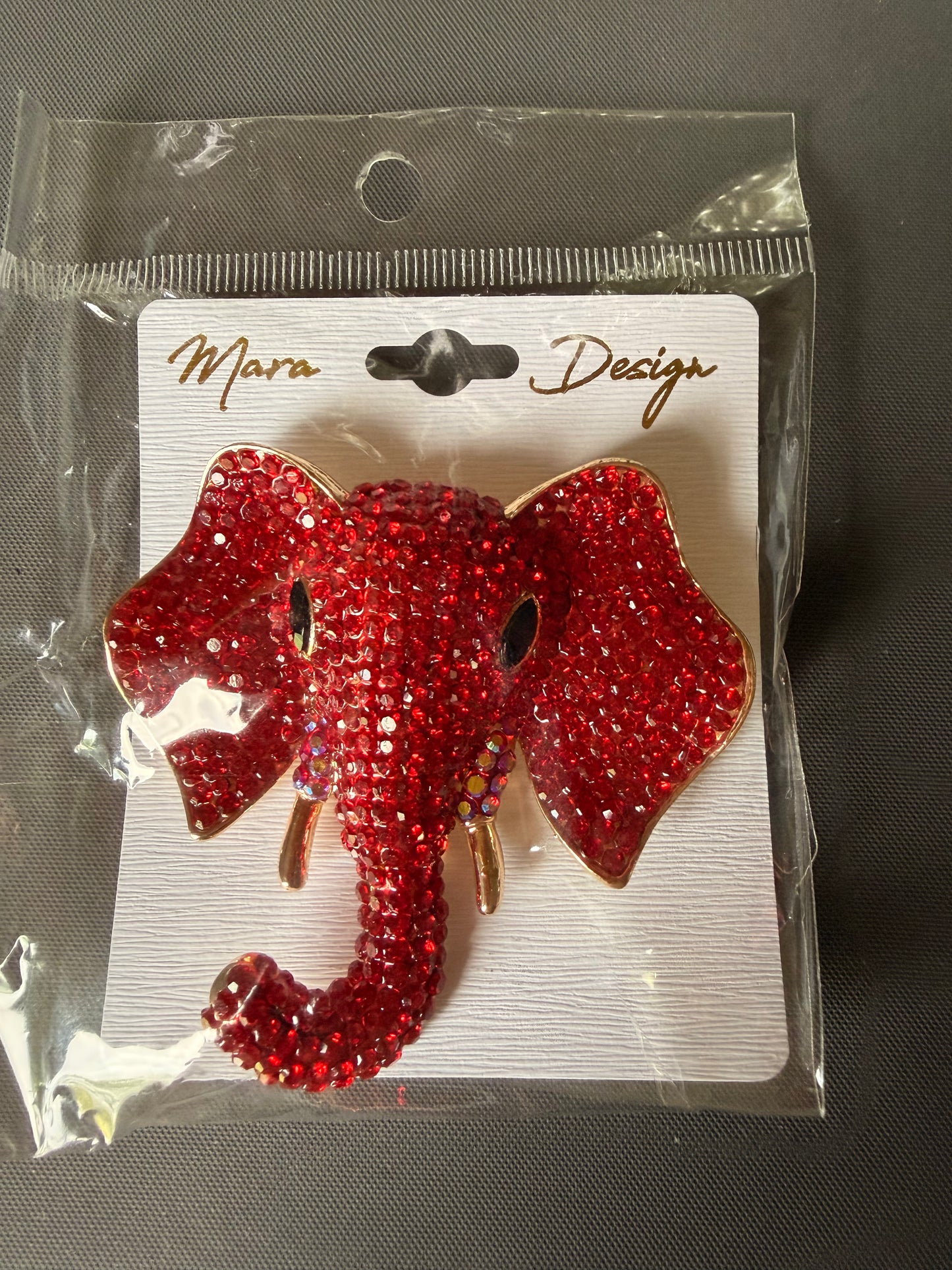 DST - Red Rhinestone Oversized Elephant Brooch