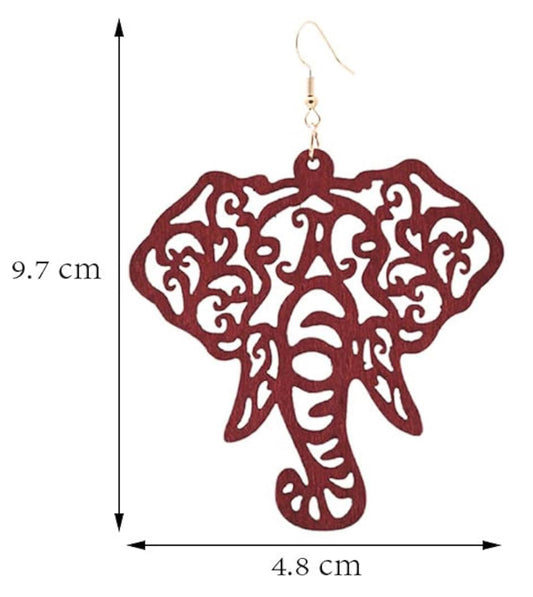 Red Wooden Elephant Earrings