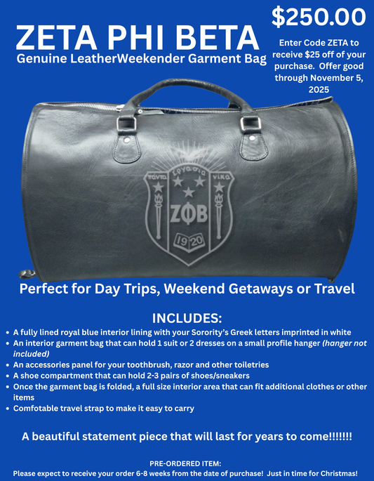 Zeta Phi Beta Genuine Leather Weekender Garment Bag