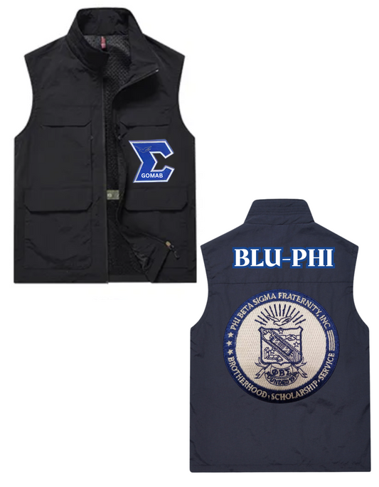 Phi Beta Sigma Men Vest Jacket Utility Multi Pocket Nylon Men Cargo Vest Work Men's Vest