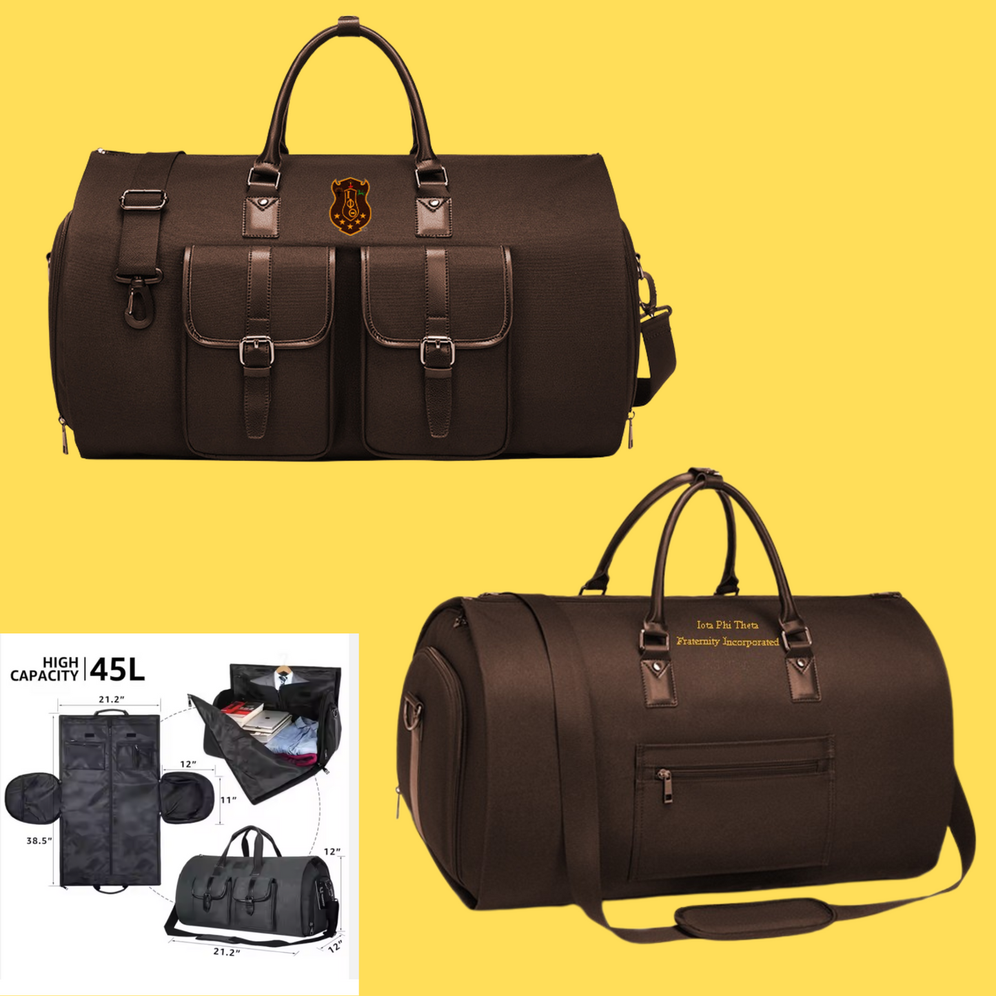 PRE-ORDERED ITEM: Iota Phi Theta Canvas Weekender Bag with Suit Compartment